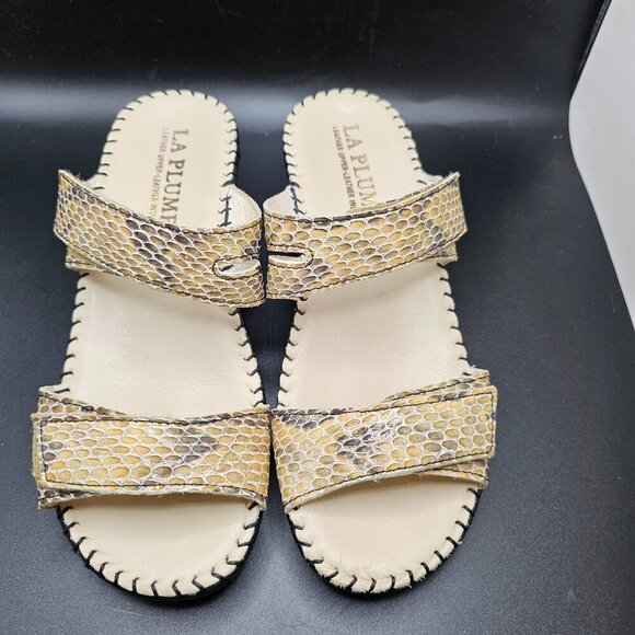 Women's LA PLUME Nina Leather Snakeskin Slides Beige Size  EU 36 US 5.5- 6 - Picture 2 of 6